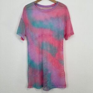 Festival Candy Raver Pastel Tie Dye Mesh Shirt Dress Sz M Psychedelic Layering